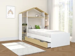 Cama cabana 90x190 cm cor branca e natural + colchão - JERACO