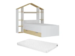 Cama cabana 90x190 cm cor branca e natural + colchão - JERACO