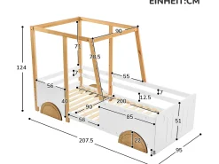 Cama cabine - 90 x 200 cm - MDF e pinho - base de ripas - branco e cor natural