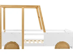 Cama cabine - 90 x 200 cm - MDF e pinho - base de ripas - branco e cor natural