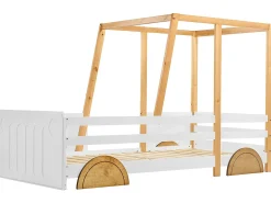 Cama cabine - 90 x 200 cm - MDF e pinho - base de ripas - branco e cor natural