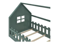 Cama cabine 90 x 200 cm, cama infantil com janela, Madeira de pinho, Base de ripas, Verde
