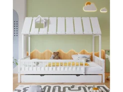 Cama cabine 120 x 200 cm com bicama 120 x 190 cm - Madeira de pinho + MDF - Branco
