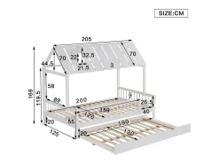 Cama cabine 120 x 200 cm com bicama 120 x 190 cm - Madeira de pinho + MDF - Branco