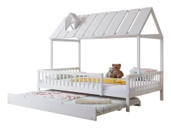 Cama cabine 120 x 200 cm com bicama 120 x 190 cm - Madeira de pinho + MDF - Branco