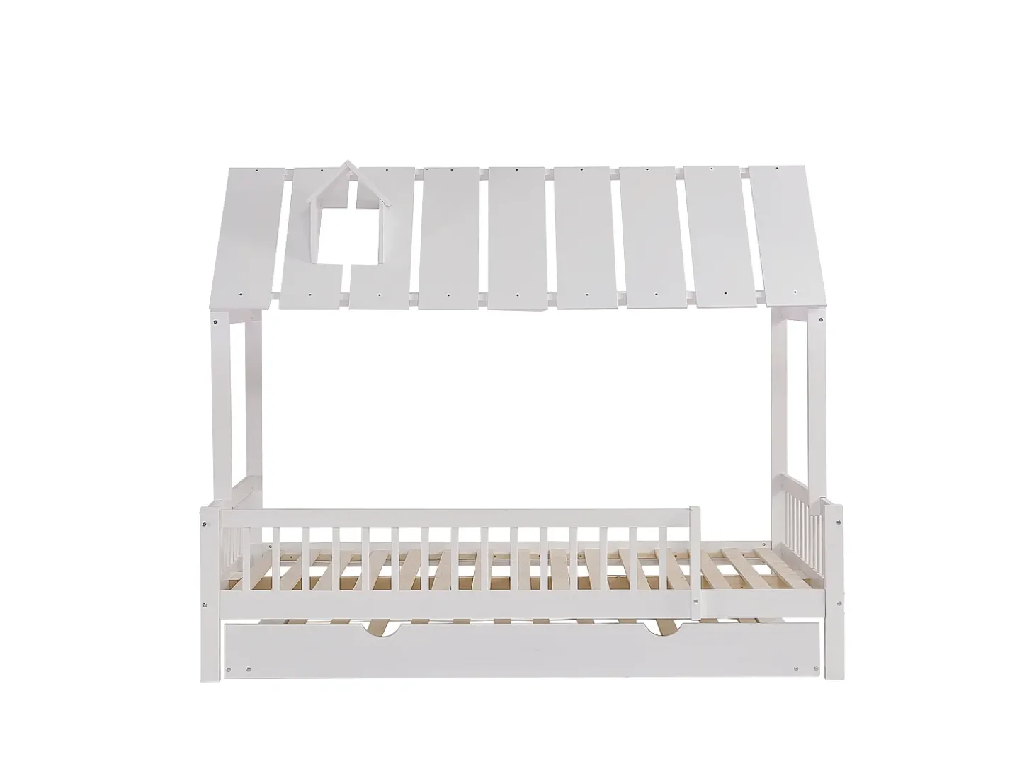 Cama cabine 120 x 200 cm com bicama 120 x 190 cm - Madeira de pinho + MDF - Branco