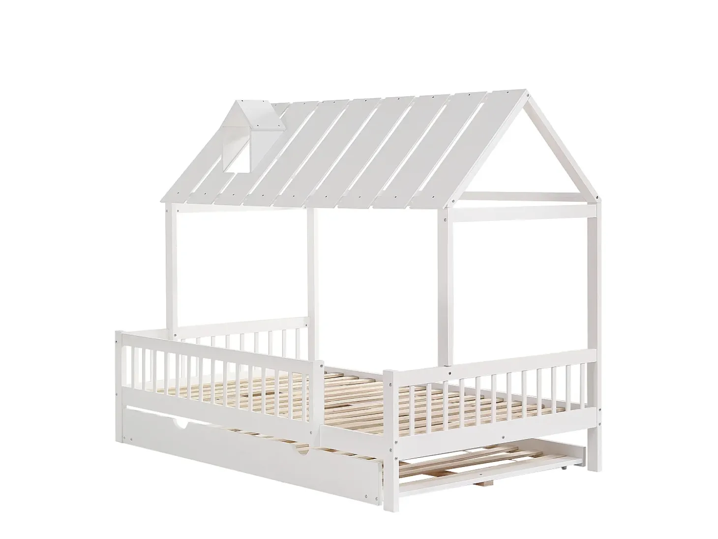 Cama cabine 120 x 200 cm com bicama 120 x 190 cm - Madeira de pinho + MDF - Branco