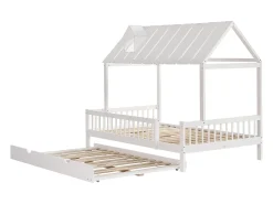 Cama cabine 120 x 200 cm com bicama 120 x 190 cm - Madeira de pinho + MDF - Branco
