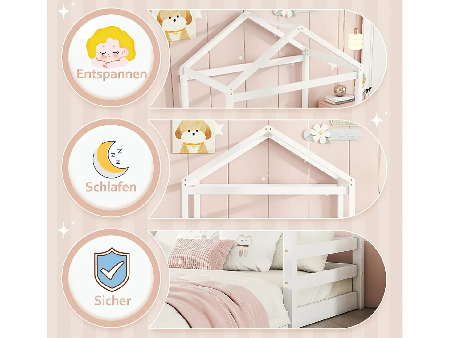 Cama cabine 140 x 200 cm com cabeceira - pinho + MDF - base de ripas - para crianças - branca (sem colchão)