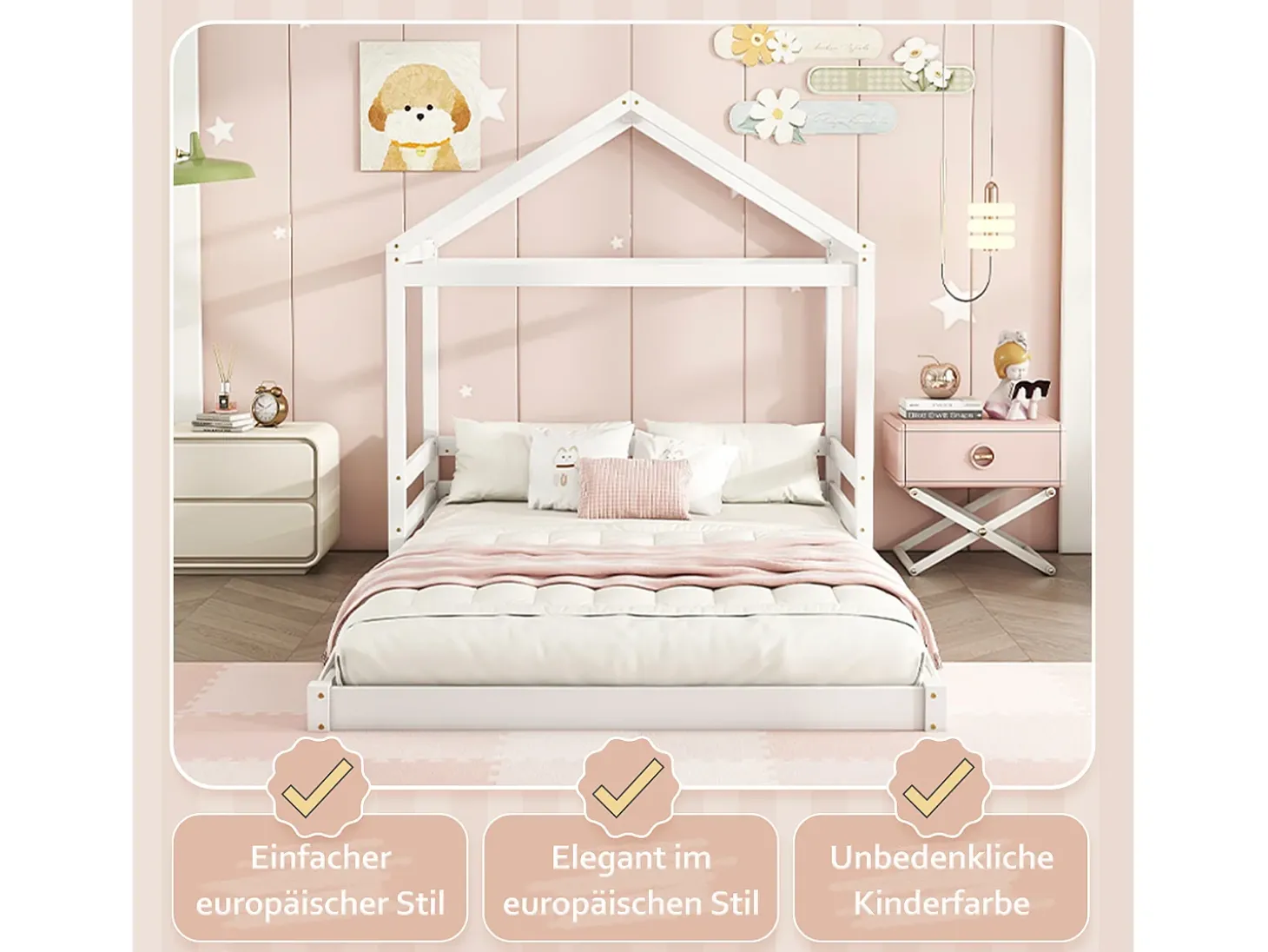 Cama cabine 140 x 200 cm com cabeceira - pinho + MDF - base de ripas - para crianças - branca (sem colchão)