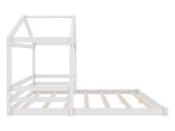 Cama cabine 140 x 200 cm com cabeceira - pinho + MDF - base de ripas - para crianças - branca (sem colchão)