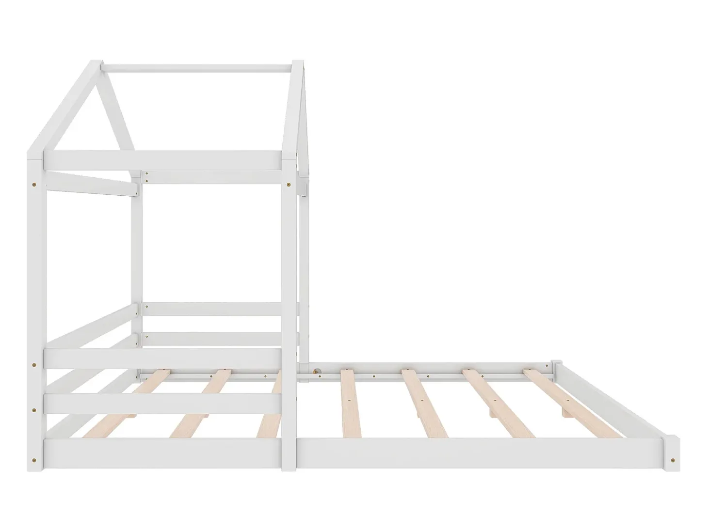 Cama cabine 140 x 200 cm com cabeceira - pinho + MDF - base de ripas - para crianças - branca (sem colchão)