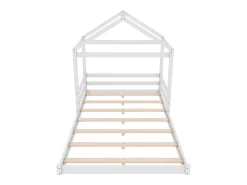 Cama cabine 140 x 200 cm com cabeceira - pinho + MDF - base de ripas - para crianças - branca (sem colchão)