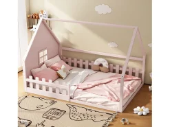 Cama cabine 140 x 200 cm com janela - Madeira de pinho + MDF - Base de ripas incluída - Rosa