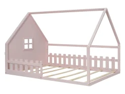 Cama cabine 140 x 200 cm com janela - Madeira de pinho + MDF - Base de ripas incluída - Rosa