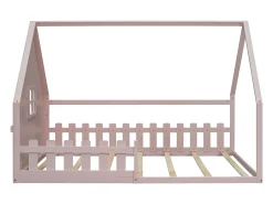Cama cabine 140 x 200 cm com janela - Madeira de pinho + MDF - Base de ripas incluída - Rosa