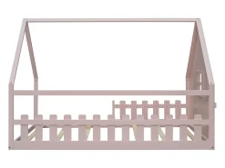 Cama cabine 140 x 200 cm com janela - Madeira de pinho + MDF - Base de ripas incluída - Rosa