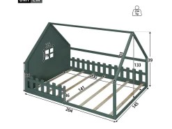 Cama cabine 140 x 200 cm com janela - Madeira de pinho + MDF - Base de ripas incluída - Verde
