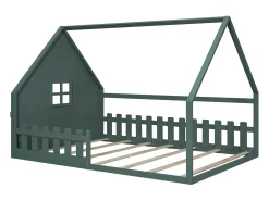 Cama cabine 140 x 200 cm com janela - Madeira de pinho + MDF - Base de ripas incluída - Verde