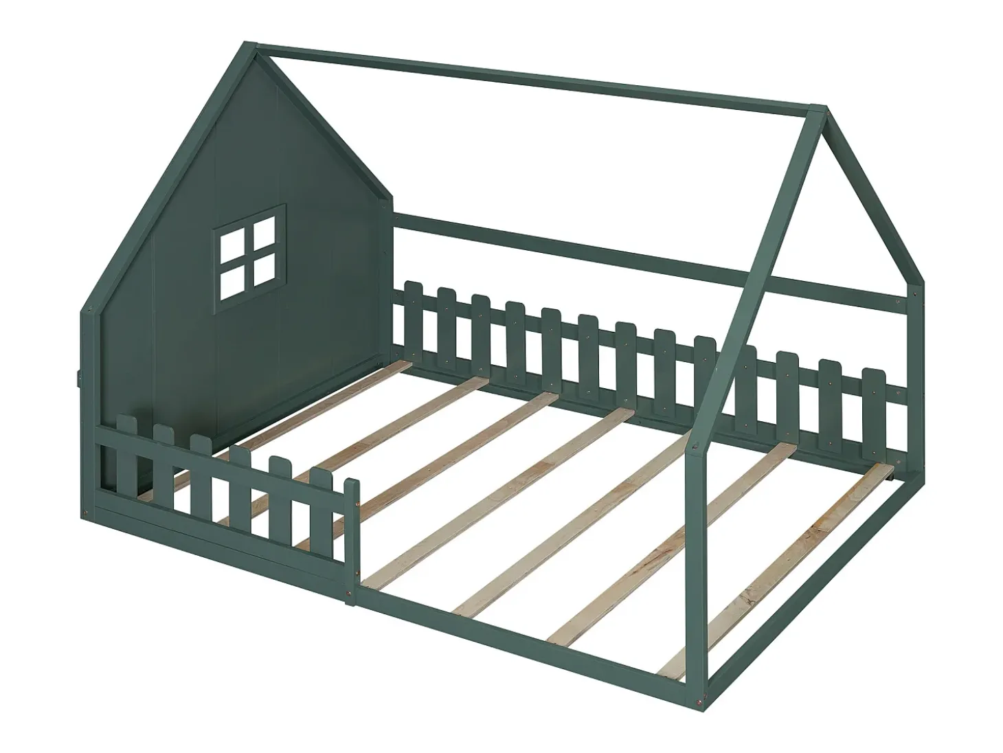 Cama cabine 140 x 200 cm com janela - Madeira de pinho + MDF - Base de ripas incluída - Verde