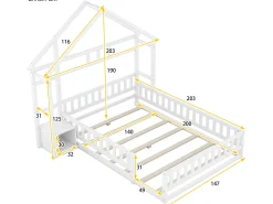 Cama cabine 140 x 200 cm com mesa de cabeceira - Pinho e MDF - Branco