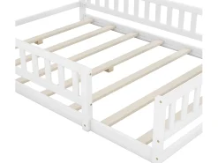 Cama cabine 140 x 200 cm com mesa de cabeceira - Pinho e MDF - Branco