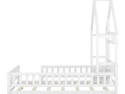 Cama cabine 140 x 200 cm com mesa de cabeceira - Pinho e MDF - Branco