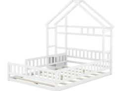 Cama cabine 140 x 200 cm com mesa de cabeceira - Pinho e MDF - Branco