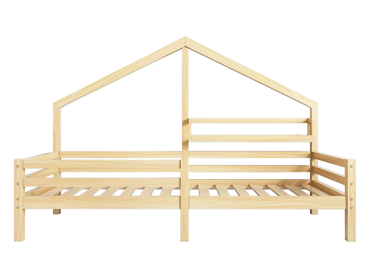 Cama cabine 90 x 200 cm com prateleira de armazenamento - madeira de pinho - base de ripas - natural