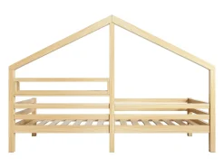 Cama cabine 90 x 200 cm com prateleira de armazenamento - madeira de pinho - base de ripas - natural