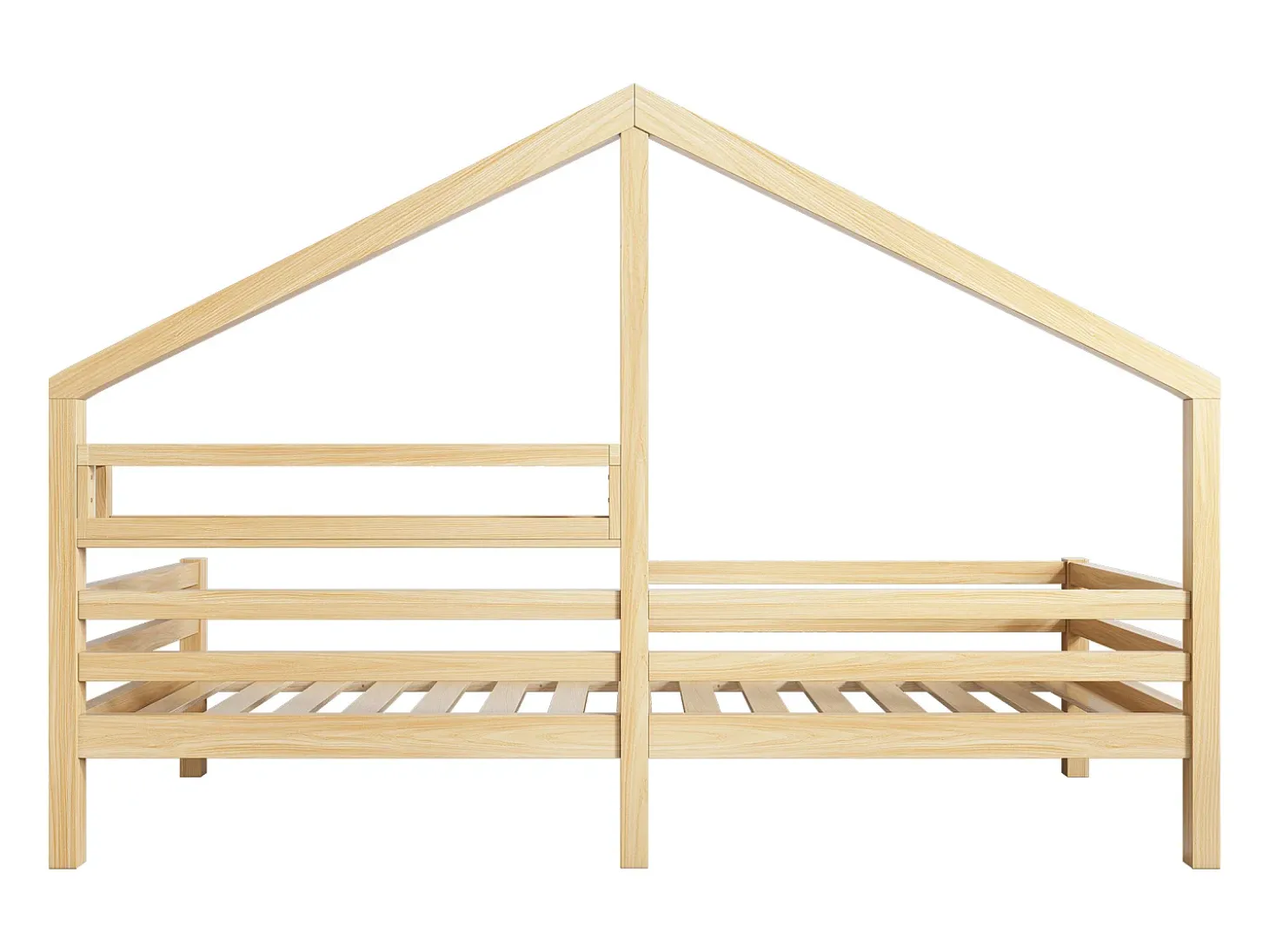 Cama cabine 90 x 200 cm com prateleira de armazenamento - madeira de pinho - base de ripas - natural