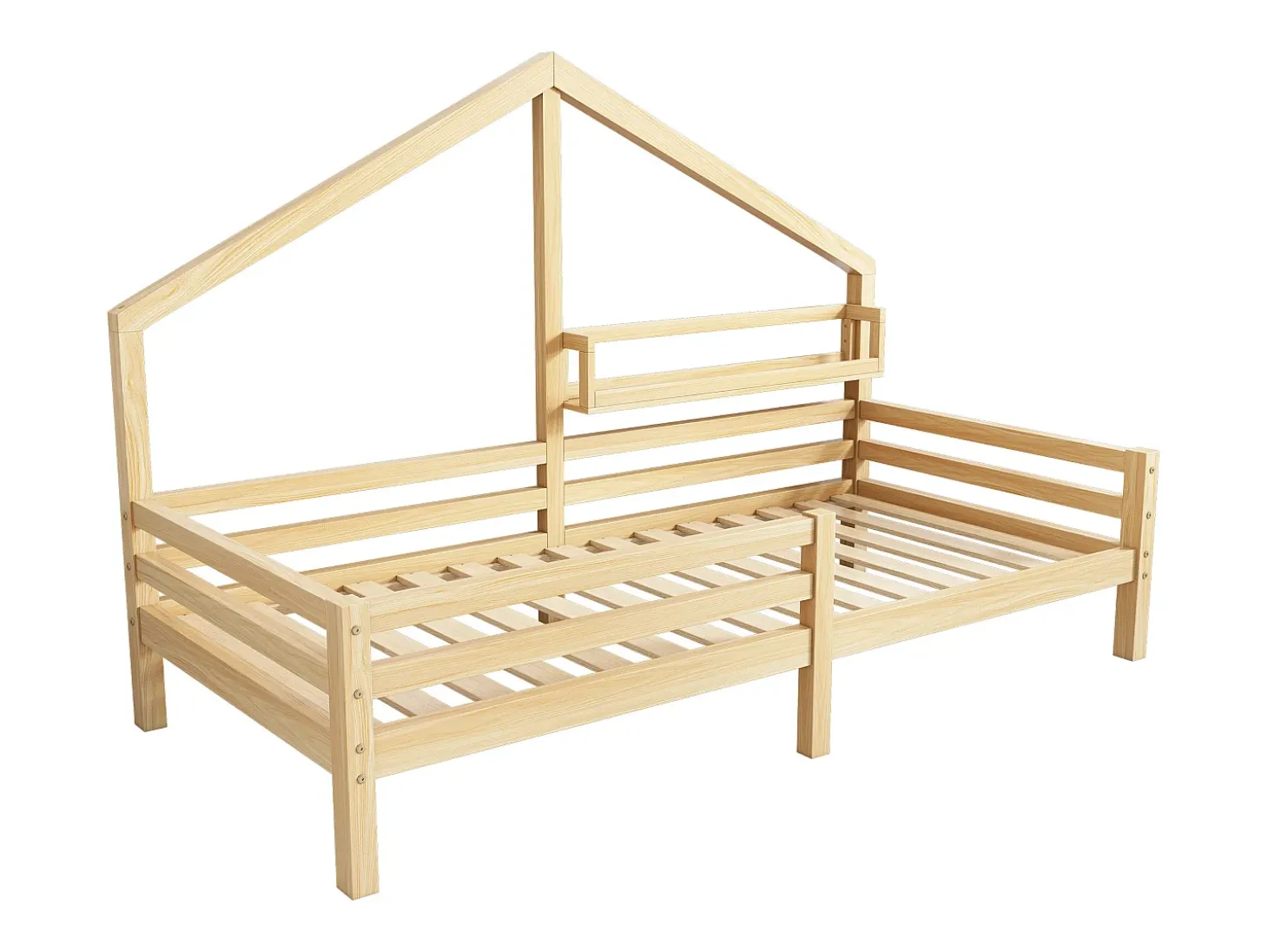 Cama cabine 90 x 200 cm com prateleira de armazenamento - madeira de pinho - base de ripas - natural