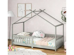Cama cabine cama infantil 90x200cm em madeira maciça com proteção contra quedas e base de ripas - Cinza