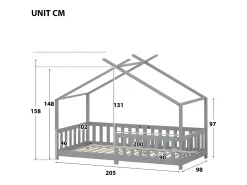 Cama cabine cama infantil 90x200cm em madeira maciça com proteção contra quedas e base de ripas - Cinza