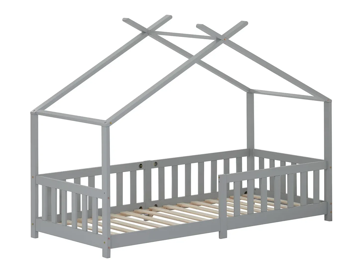 Cama cabine cama infantil 90x200cm em madeira maciça com proteção contra quedas e base de ripas - Cinza