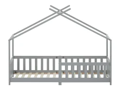 Cama cabine cama infantil 90x200cm em madeira maciça com proteção contra quedas e base de ripas - Cinza