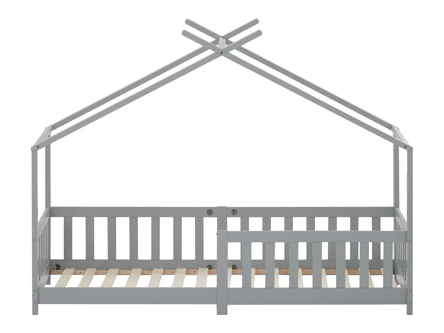 Cama cabine cama infantil 90x200cm em madeira maciça com proteção contra quedas e base de ripas - Cinza