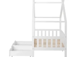 Cama cabine com 2 gavetas - 90 x 200 cm - madeira de pinho - base de ripas - branco
