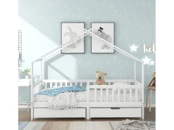 Cama cabine com 2 gavetas - 90 x 200 cm - madeira de pinho - base de ripas - branco