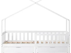 Cama cabine com 2 gavetas - 90 x 200 cm - madeira de pinho - base de ripas - branco