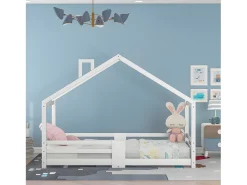 Cama cabine com grade de proteção - 90x200cm - madeira maciça - Branco