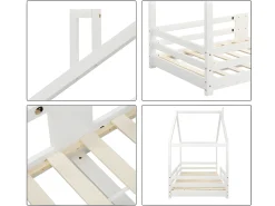 Cama cabine com grade de proteção - 90x200cm - madeira maciça - Branco