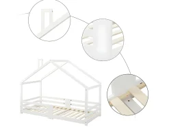 Cama cabine com grade de proteção - 90x200cm - madeira maciça - Branco