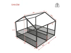 Cama cabine em ferro 2x90x200cm - com teto e base de ripas - Preto