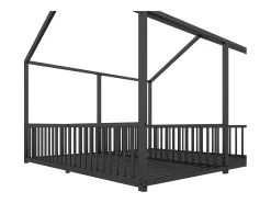 Cama cabine em ferro 2x90x200cm - com teto e base de ripas - Preto