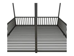 Cama cabine em ferro 2x90x200cm - com teto e base de ripas - Preto