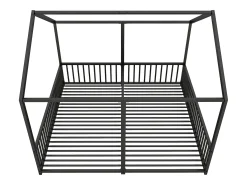 Cama cabine em ferro 2x90x200cm - com teto e base de ripas - Preto