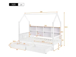 Cama cabine em madeira maciça - com prateleiras e 2 gavetas - 90x200cm - Branca