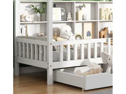 Cama cabine em madeira maciça - com prateleiras e 2 gavetas - 90x200cm - Branca
