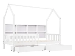 Cama cabine em madeira maciça - com prateleiras e 2 gavetas - 90x200cm - Branca